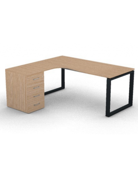 Workstation con cassettiera portante Sx e gambe ad anello - piano melaminico spessore mm 25 - Colori a scelta - cm 180x160x74h