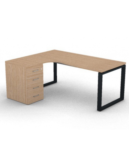 Workstation con cassettiera portante Sx e gambe ad anello - piano melaminico spessore mm 30 - Colori a scelta - cm 180x140x74,5h