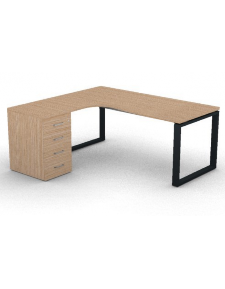 Workstation con cassettiera portante Sx e gambe ad anello - piano melaminico spessore mm 30 - Colori a scelta - cm 180x140x74,5h