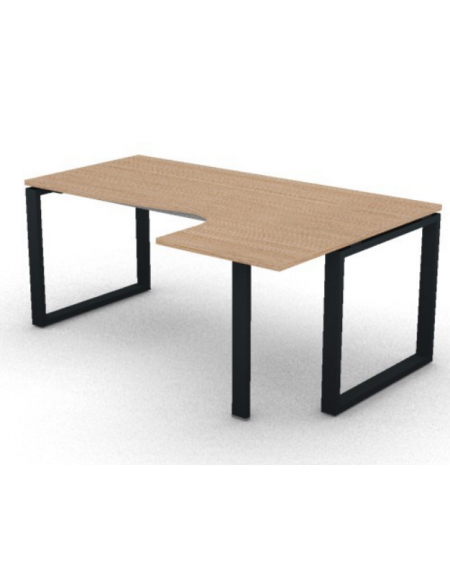 Workstation forma a L con gamba autoportante Dx, piano melaminico spessore mm 25 e gambe metalliche ad anello - cm 180x120x74h