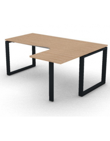 Workstation forma a L con gamba autoportante Dx, piano melaminico spessore mm 25 e gambe metalliche ad anello - cm 180x140x74h