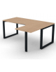 Workstation forma a L con gamba autoportante Dx, piano melaminico spessore mm 25 e gambe metalliche ad anello - cm 180x140x74h