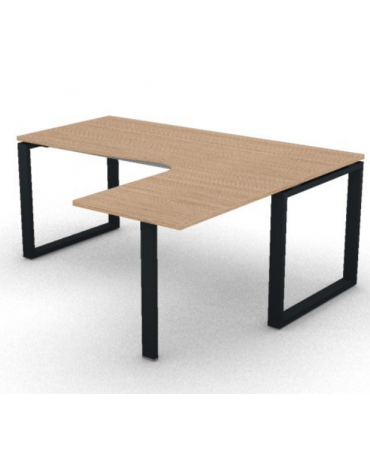 Workstation forma a L con gamba autoportante Dx, piano melaminico spessore mm 25 e gambe metalliche ad anello - cm 180x160x74h