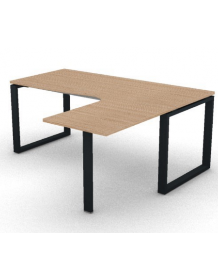 Workstation forma a L con gamba autoportante Dx, piano melaminico spessore mm 25 e gambe metalliche ad anello - cm 180x160x74h