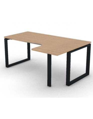 Workstation forma a L con gamba autoportante Dx, piano melaminico spessore mm 30 e gambe metalliche ad anello - cm 180x120x74,5h