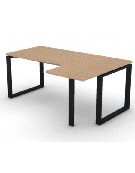Workstation forma a L con gamba autoportante Dx, piano melaminico spessore mm 30 e gambe metalliche ad anello - cm 180x120x74,5h
