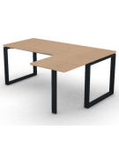 Workstation forma a L con gamba autoportante Dx, piano melaminico spessore mm 30 e gambe metalliche ad anello - cm 180x140x74,5h