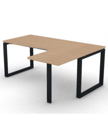 Workstation forma a L con gamba autoportante Dx, piano melaminico spessore mm 30 e gambe metalliche ad anello - cm 180x140x74,5h