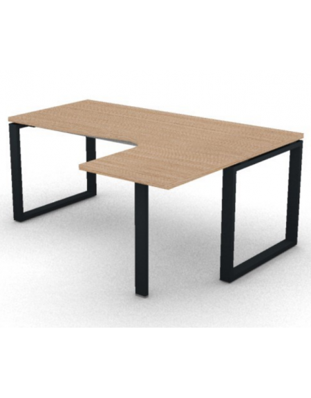 Workstation forma a L con gamba autoportante Dx, piano melaminico spessore mm 30 e gambe metalliche ad anello - cm 180x140x74,5h