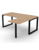 Workstation forma a L con gamba autoportante Dx, piano melaminico spessore mm 30 e gambe metalliche ad anello - cm 180x160x74,5h