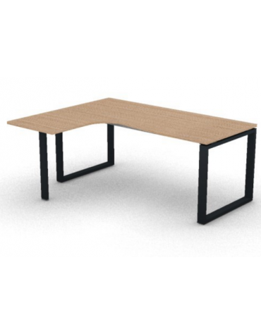 Workstation forma a L con gamba autoportante Sx, piano melaminico spessore mm 25 e gambe metalliche ad anello - cm 180x140x74h