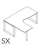 Workstation forma a L con gamba autoportante Sx, piano melaminico spessore mm 25 e gambe metalliche ad anello - cm 180x160x74h