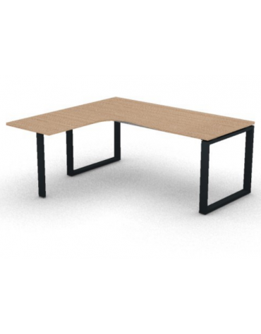 Workstation forma a L con gamba autoportante Sx, piano melaminico spessore mm 25 e gambe metalliche ad anello - cm 180x160x74h