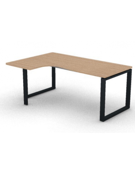 Workstation forma a L con gamba autoportante Sx, piano melaminico spessore mm 30 e gambe metalliche ad anello - cm 180x120x74,5h