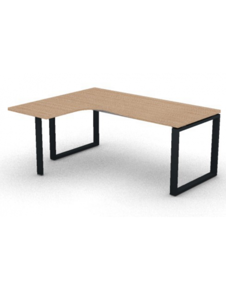 Workstation forma a L con gamba autoportante Sx, piano melaminico spessore mm 30 e gambe metalliche ad anello - cm 180x140x74,5h
