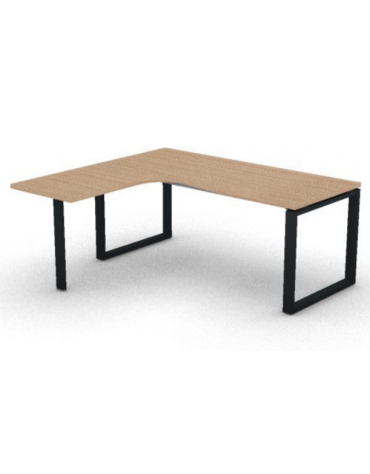 Workstation forma a L con gamba autoportante Sx, piano melaminico spessore mm 30 e gambe metalliche ad anello - cm 180x160x74,5h