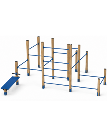 Palestra Workout media con struttura in legno termotrattato e tubi in acciaio verniciato - cm 465x486x241h