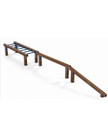 Attrezzatura da parco in alluminio rifinito in legno light per camminamenti in equilibrio  - cm 626x66x51h