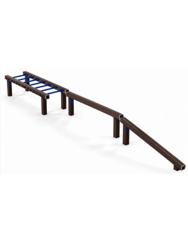 Attrezzatura da parco in alluminio rifinito in legno dark per camminamenti in equilibrio  - cm 626x66x51h