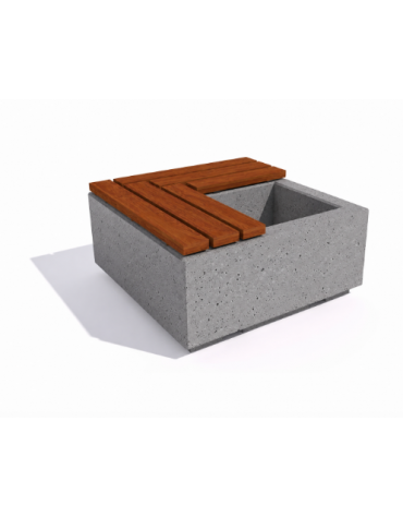 Panchina in cemento quadrata con fioriera cm 50x50, colore Grigio pietra - seduta in legno - cm 100x100x45h - Conforme ai CAM