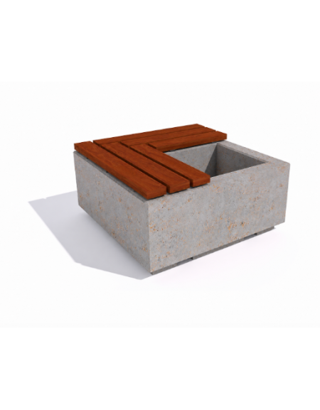 Panchina in cemento quadrata con fioriera cm 50x50, colore Grigio travertino - seduta in legno - cm 100x100x45h - Conforme CAM