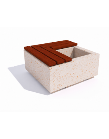Panchina in cemento quadrata con fioriera cm 50x50, colore Bianco travertino - seduta in legno - cm 100x100x45h - Conforme CAM
