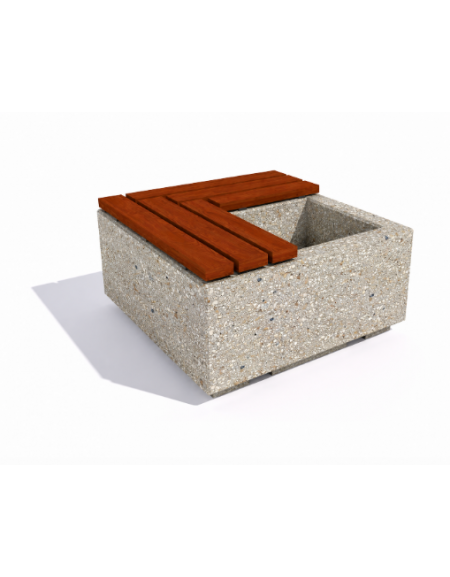 Panchina in cemento quadrata con fioriera cm 50x50, colore Grigio sabbiato - seduta in legno - cm 100x100x45h - Conforme ai CAM