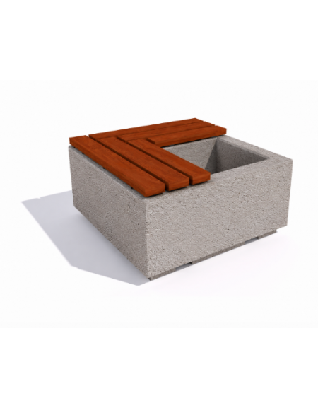 Panchina in cemento quadrata con fioriera cm 50x50, colore Bianco sabbiato - seduta in legno - cm 100x100x45h - Conforme ai CAM