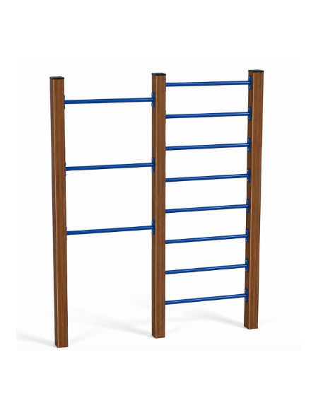 Doppia spalliera per esercizi  ginnici in alluminio rifinito in legno light e tubi in acciaio - cm 209x9x252h