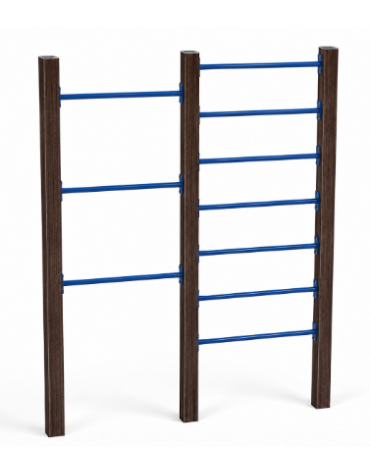 Doppia spalliera per esercizi  ginnici in alluminio rifinito in legno dark e tubi in acciaio - cm 209x9x252h