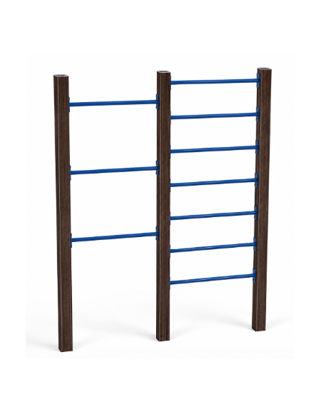 Doppia spalliera per esercizi  ginnici in alluminio rifinito in legno dark e tubi in acciaio - cm 209x9x252h