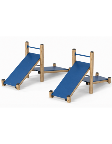 Attrezzo per flessione su panca inclinata con pali in legno termotrattato e pianali in HDPE - cm 365x330x132h