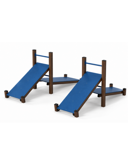 Attrezzo per flessione su panca inclinata con pali in alluminio rifinito in legno light e pianali in HDPE - cm 365x330x132h