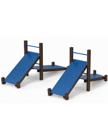 Attrezzo per flessione su panca inclinata con pali in alluminio rifinito in legno dark e pianali in HDPE - cm 365x330x132h