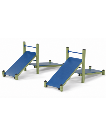 Attrezzo per flessione su panca inclinata con pali in legno pino nordico e pianali in HDPE - cm 365x330x132h