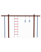 Struttura con anelli, scala e corda con pali in plastica riciclata e tubi in acciaio - cm 455x21x262h