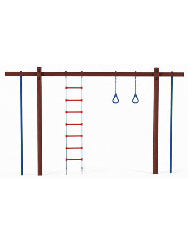 Struttura con anelli, scala e corda con pali in plastica riciclata e tubi in acciaio - cm 455x21x262h