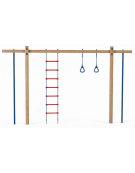 Struttura con anelli, scala e corda con pali in legno termotrattato e tubi in acciaio - cm 455x21x262h
