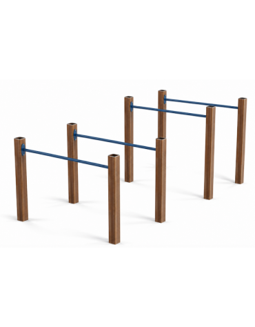 Attrezzo ad ostacoli per esercizi  ginnici con pali in alluminio rifinito in legno light e tubi in acciaio - cm 161x348x132h