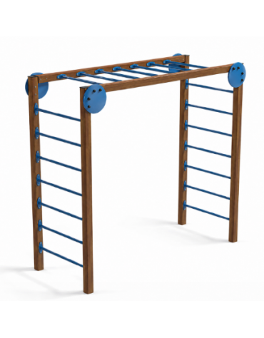 Arrampicata per esercizi ginnici con pali in alluminio rifinito in legno light e tubi in acciaio - cm 274x116x253h