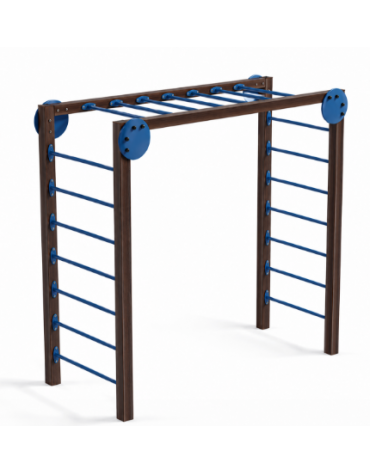 Arrampicata per esercizi ginnici con pali in alluminio rifinito in legno dark e tubi in acciaio - cm 274x116x253h