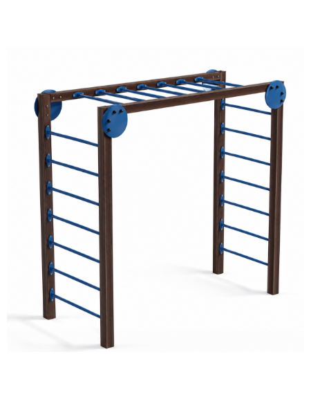 Arrampicata per esercizi ginnici con pali in alluminio rifinito in legno dark e tubi in acciaio - cm 274x116x253h