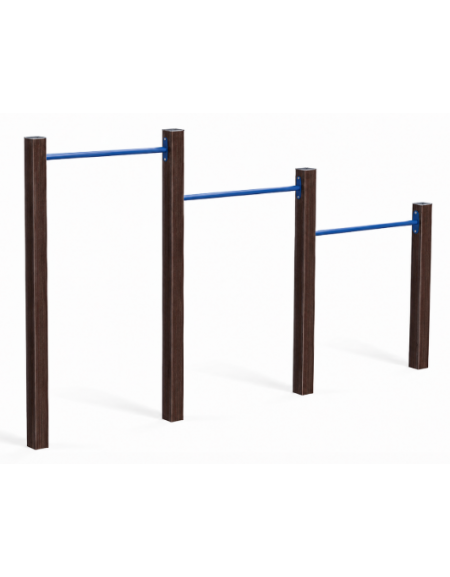 Barre trazioni per esercizi fitness con pali in alluminio rifinito in legno dark e tubi in acciaio - cm 309x9x162h