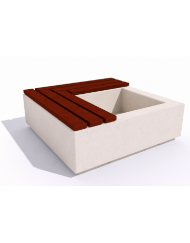 Panchina in cemento quadrata con fioriera cm 80x80, colore Bianco pietra - seduta in legno - cm 140x140x45h - Conforme ai CAM