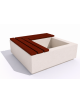 Panchina in cemento quadrata con fioriera cm 80x80, colore Bianco pietra - seduta in legno - cm 140x140x45h - Conforme ai CAM