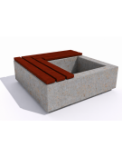 Panchina in cemento quadrata con fioriera cm 80x80, colore Grigio travertino - seduta in legno - cm 140x140x45h - Conforme CAM