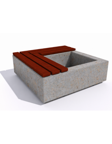 Panchina in cemento quadrata con fioriera cm 80x80, colore Grigio travertino - seduta in legno - cm 140x140x45h - Conforme CAM