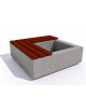 Panchina in cemento quadrata con fioriera cm 80x80, colore Grigio travertino - seduta in legno - cm 140x140x45h - Conforme CAM