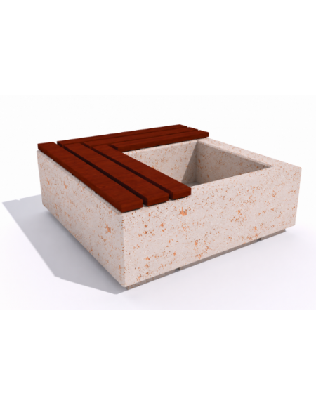 Panchina in cemento quadrata con fioriera cm 80x80, colore Bianco travertino - seduta in legno - cm 140x140x45h - Conforme CAM