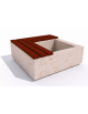 Panchina in cemento quadrata con fioriera cm 80x80, colore Bianco travertino - seduta in legno - cm 140x140x45h - Conforme CAM